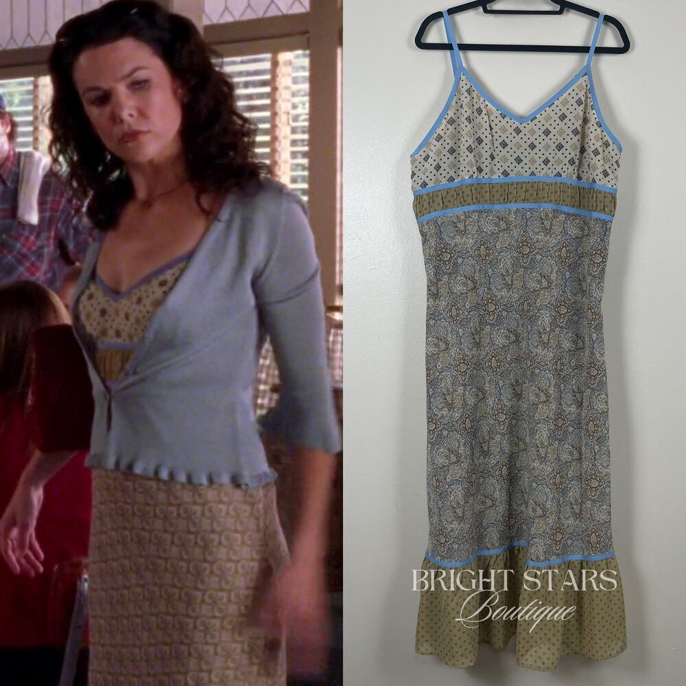 Rare Vintage Dress ALT ASO Lorelai Gilmore Girls Yellow Blue Pattern Paisley
